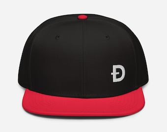 May include: Black and red baseball cap with a white letter 'D' embroidered on the front.