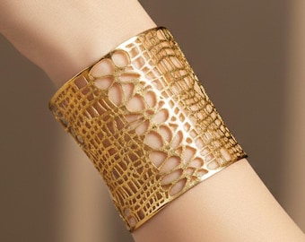 Bracelet jonc large en or d'inspiration africaine, bijoux tribaux réglables géométriques en laiton plaqué or 24 carats