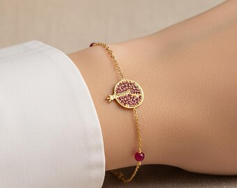 Gold-Plated Pomegranate Bracelet – Ruby Quartz, Armenian & Turkish Jewelry