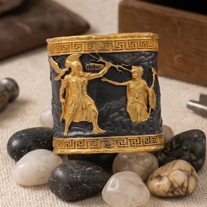 Zeus and Hera Cuff Bracelet, Greek Mythology Jewelry, 24K Gold Plated Brass, Meander Design, Melted Texture, Statement Cuff, Adjustable