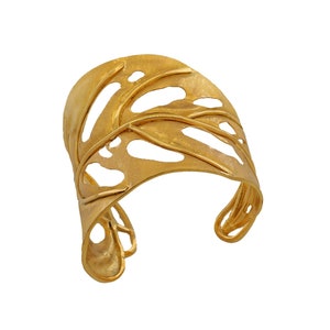 24K Gold-Plated Leaf Cuff Bracelet: Handcrafted Statement Jewelry