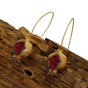 24K Gold Pomegranate Earrings: Ottoman-Armenian Style, Semi-Precious Stones