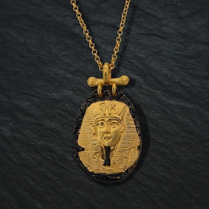 Handmade 24K Gold Plated Pharaoh Necklace: Egyptian Brass Pendant