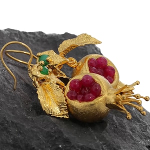 24K Gold Pomegranate Earrings: Ottoman Style Handmade Jewelry
