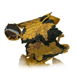 Gold Leaf Cuff Bracelet: Agate Stone, 24K Gold Plated Brass