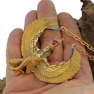 Oversized egyptian gold tone pendant:Egyptian medallion -Necklace,Revival,Egyptian gold jewelry, Piece Celebrating Ancient Beauty and Power!