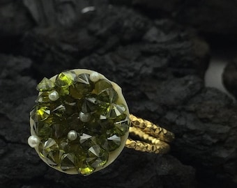 Bague avec perles réglables 24K – Bague martelée en argent sterling plaqué or