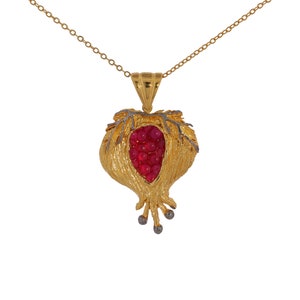 24K Gold Pomegranate Pendant Necklace-Jewish,Armenian Jewelry