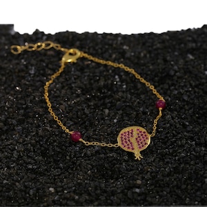Good Luck Bracelet – Pomegranate Jewelry with Ruby, Armenian & Turkish Gifts, Elegant Gold-Plated Bracelet