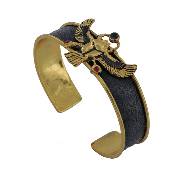 Scarab Beetle Bracelet:Handcrafted in Egypt,Open Bangle Style - Revival Jewelry Featuring Egyptian Souvenirs,Hieroglyphs,Etruscan Influence