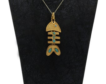 Fishbone Necklace: Marvels Jewelry, Fish Bone Pendant, Animal Bone Accessories,Sea Life Jewelry, Gold Ocean Accessory