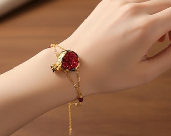 Pomegranate Bracelet – Gold-Plated Textured Cuff, Armenian Turkish Jewelry