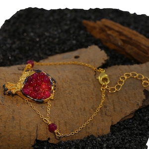 Pomegranate Bracelet – Armenian & Turkish Jewelry, Gold-Plated Symbolic Bracelet, Textured Gold Cuff Design