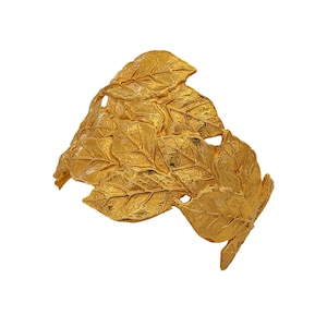 24K Gold-Plated Leaf Cuff Bracelet: Adjustable Open Bangle