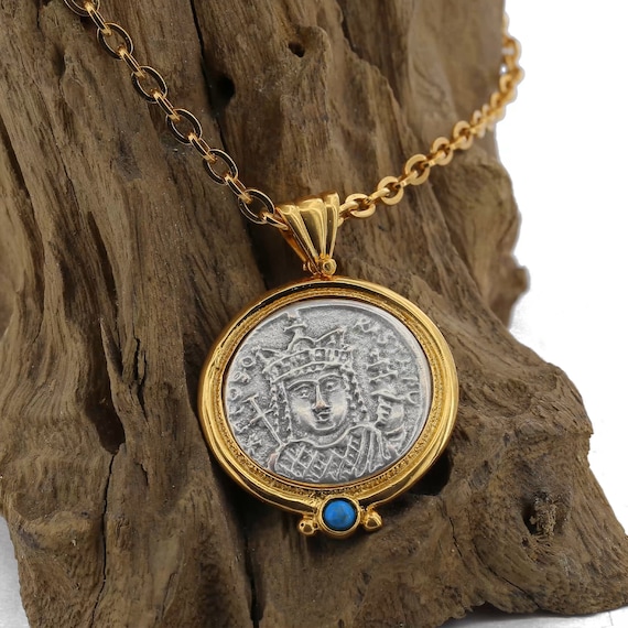 Gold Coin Necklaces modernist Necklace embracing Ancient History