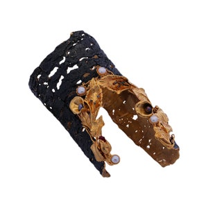 Wood Texture bracelet,Wide Cuff Bracelet,Leaf Bangle Bracelet,Two tone bracelet,Gold Leaf Bracelet,Wide gold cuff.Mom gift