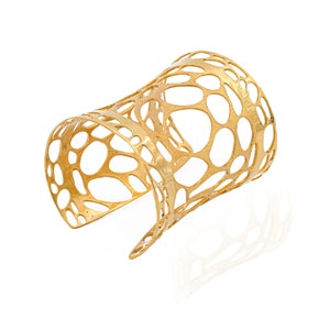 24K Gold Plated Wide Cuff Bracelet: Geometric Boho Bridal Jewelry