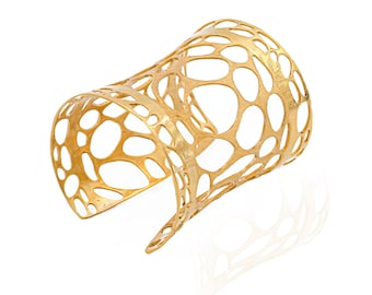 Gold Plated Wide Cuff Bracelet – Geometric Boho Jewelry
