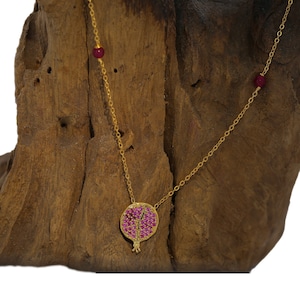 Pomegranate Necklace, Israel Jewish Charms, Etruscan Botanical Adornments, Pomegranate Pendant, Fruit Jewelry