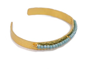 Modern Turquoise Cuff Bracelet, Marvels Jewelry, Hammered Copper Bangle, Gold Plated Hammered Cuff, Popular Adjustable Bracelet