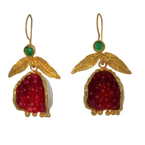 Handmade Pomegranate Drop Earrings: Sterling Silver & 24K Gold