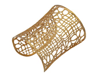 Wide Bangle Bracelet – 24K Gold-Plated, Handcrafted with Adjustable Fit, Bold & Elegant for Tribal, African , Geometric Jewelry Lovers