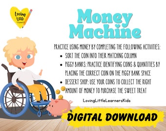 Money Machine Task Box Kit, Coin Sorting, Piggy Bank Game (Digital Download)