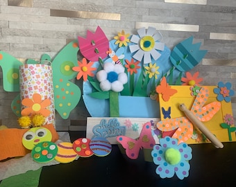 Spring Crafts Kit, Flower Garden, Windsock, Wooden Bracelet