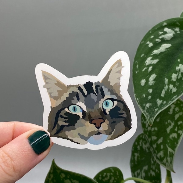 Longhaired Tabby Cat Sticker - Cute Cat Stickers -  Fluffy Cat Mom - Meow - Cat Owner - Domestic Long Hair - Mackerel Tabbies - Striped Cats