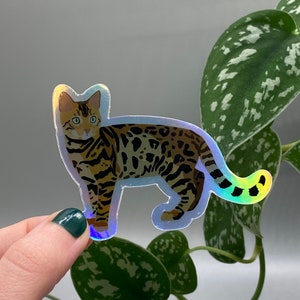 Holographic Vinyl Bengal Cat Sticker - Waterproof - Hydro Flask - Water Bottle - Scratch-Resistant - Cat Mom - Pet Parent - Kitten Lover