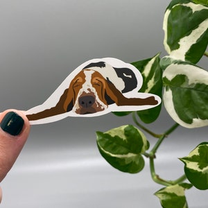 Cute Sleepy Basset Hound Matte Finish Sticker - Bullet Journaling, Planner, Laptop Decal - Basset Breed - Dog Mom - Dog Dad - Pet Parent