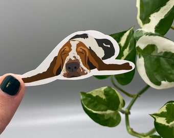 Cute Sleepy Basset Hound Matte Finish Sticker - Bullet Journaling, Planner, Laptop Decal - Basset Breed - Dog Mom - Dog Dad - Pet Parent