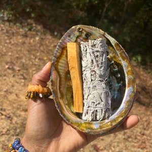 White Smudge Stick | Large Abalone Shell | Palo Santo | Smudge Kit | Cleansing Energy Clearing Smudging Smudge Bundle