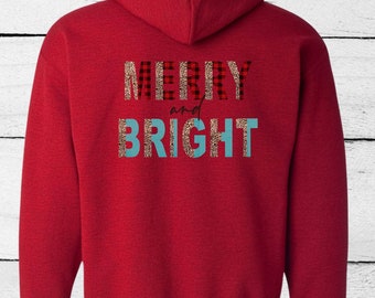 Red, Merry and Bright, Holiday, Hoodie, Buffalo Plaid, Sweatshirt for Women, Leopard Print, Women's Sweatshirt, Christmas, Gift for her