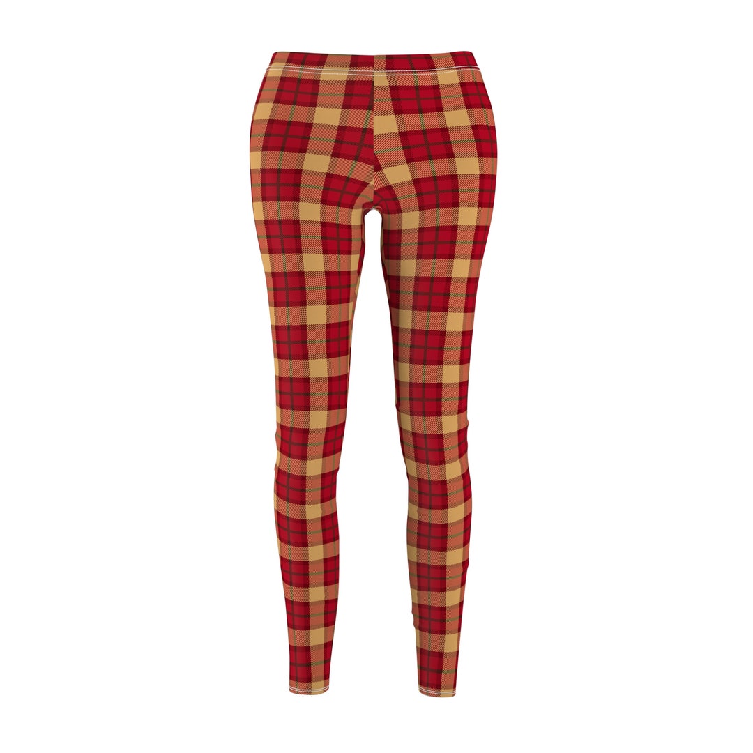 Women's Red/tan Plaid Leggings Women's Christmas Etsy