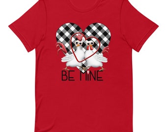 Polli carini, camicia di San Valentino, bianco e nero, maglietta a forma di cuore a scacchi, camicia di San Valentino, maglietta a cuore carino, maglietta di San Valentino da donna,