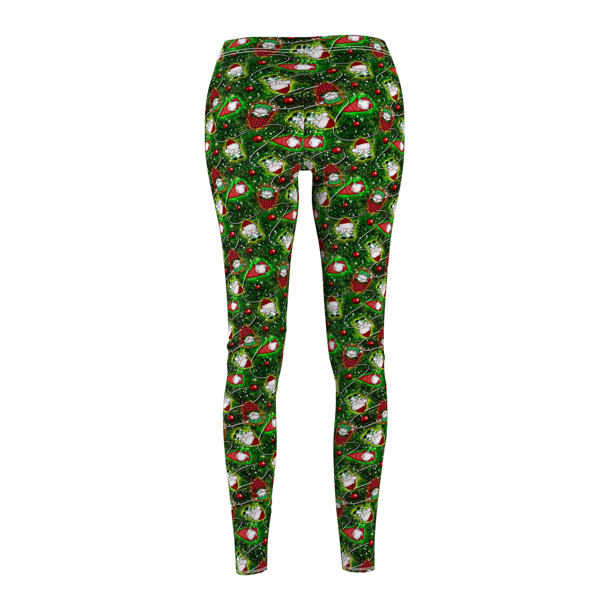 Women's Christmas Gnome Leggings,  Ladies Holiday Leggings, Green Christmas Gnome Leggings, Holiday Pants,  Gift for her