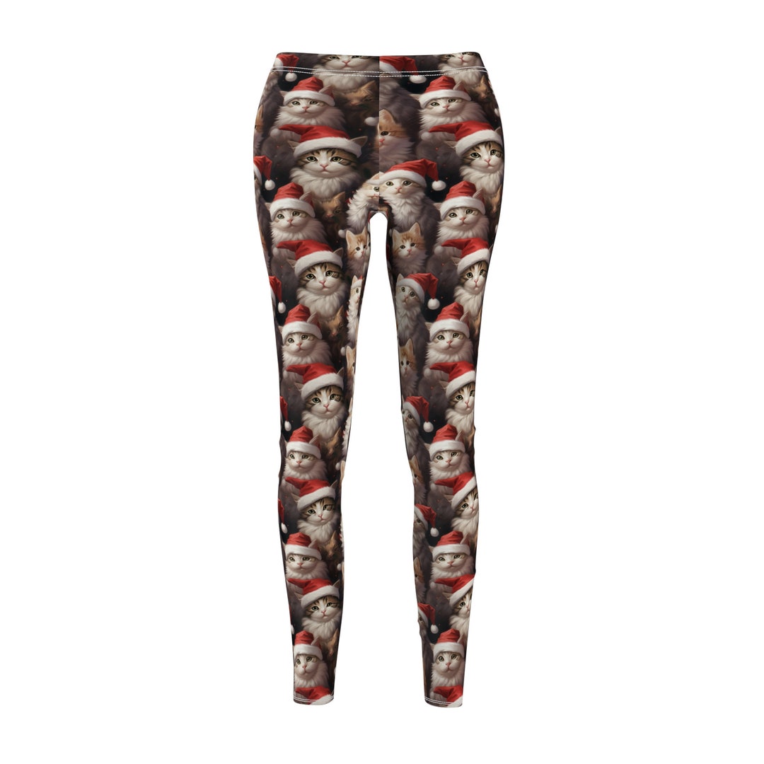 Women's Christmas Leggings, Christmas Cat Leggings, Ladies Leggings