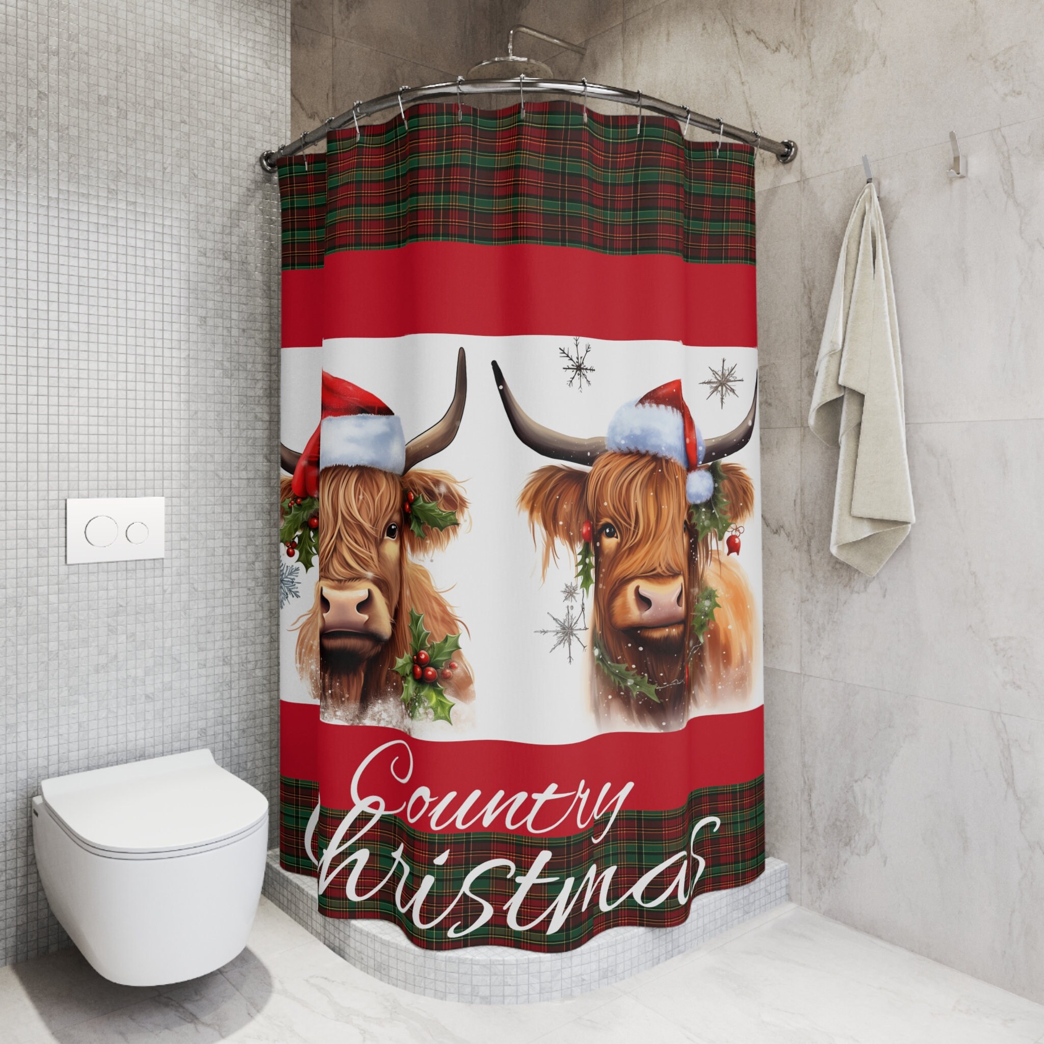 Highland Cows Country Christmas Shower Curtain Christmas Etsy