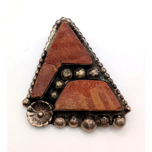 Vintage Navajo Signed Bisbee Bob Sterling Silver Pottery Shard Brooch Pendant