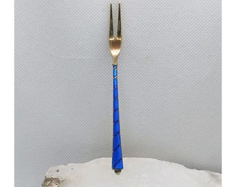 Egon Lauridsen Denmark Sterling Guilloché Enamel Cocktail Fork Brooch 4.25"