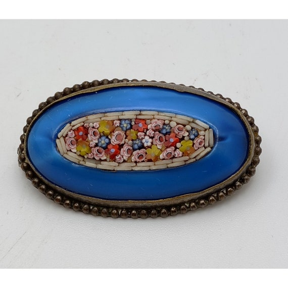 Vintage Estate Micro Mosaic Brooch Italy Oval Gla… - image 1