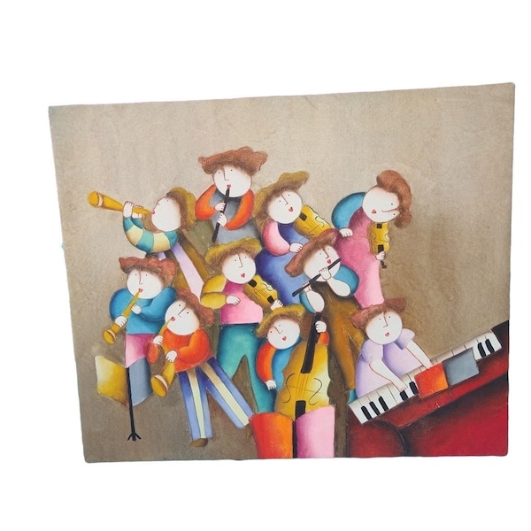 J Royball Roy Baz Painting Children Musicians Band Large Oil on Canvas 24" x 20"