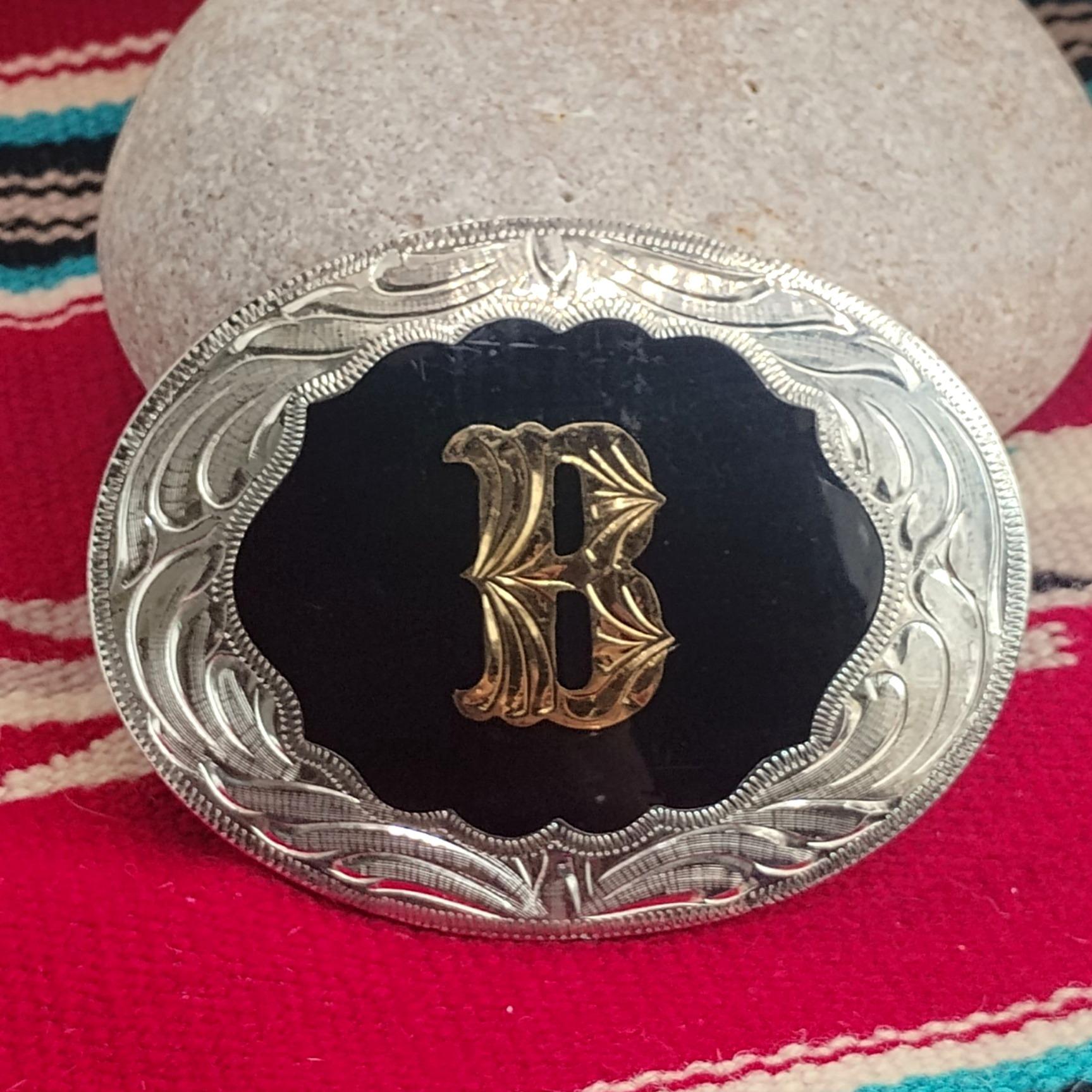 Women\'s Silver B Cowgirl Initial Large Letter Zinc Alloy Imported Belt Buckles Amazon.com: BBOTEN Western Initial Letters Belt Buckle  main image 2