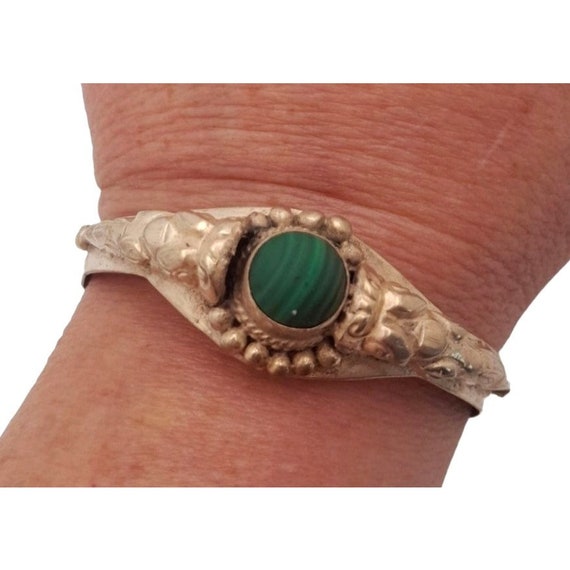 VTG 1980s Nepal Sterling Silver Malachite Bracele… - image 2