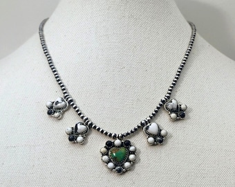 Sterling Silver Wild Horse & Turquoise Heart Necklace w/Navajo Pearl Beads