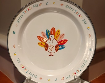 Set of 7 World Market Enamel & Metal Kids Thanksgiving Turkey Dinner Plates
