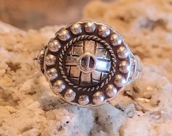 Vintage Estonian Viking Shield Ring Sterling Silver Handmade Size 7.5