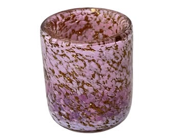 Vtg Murano Pink Gold Glitter Votive Candle Holder or Cup 3" x2.5"