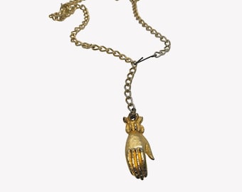 Vintage Open Hand Watch Chain Gold Tone Zipper Pull 18”